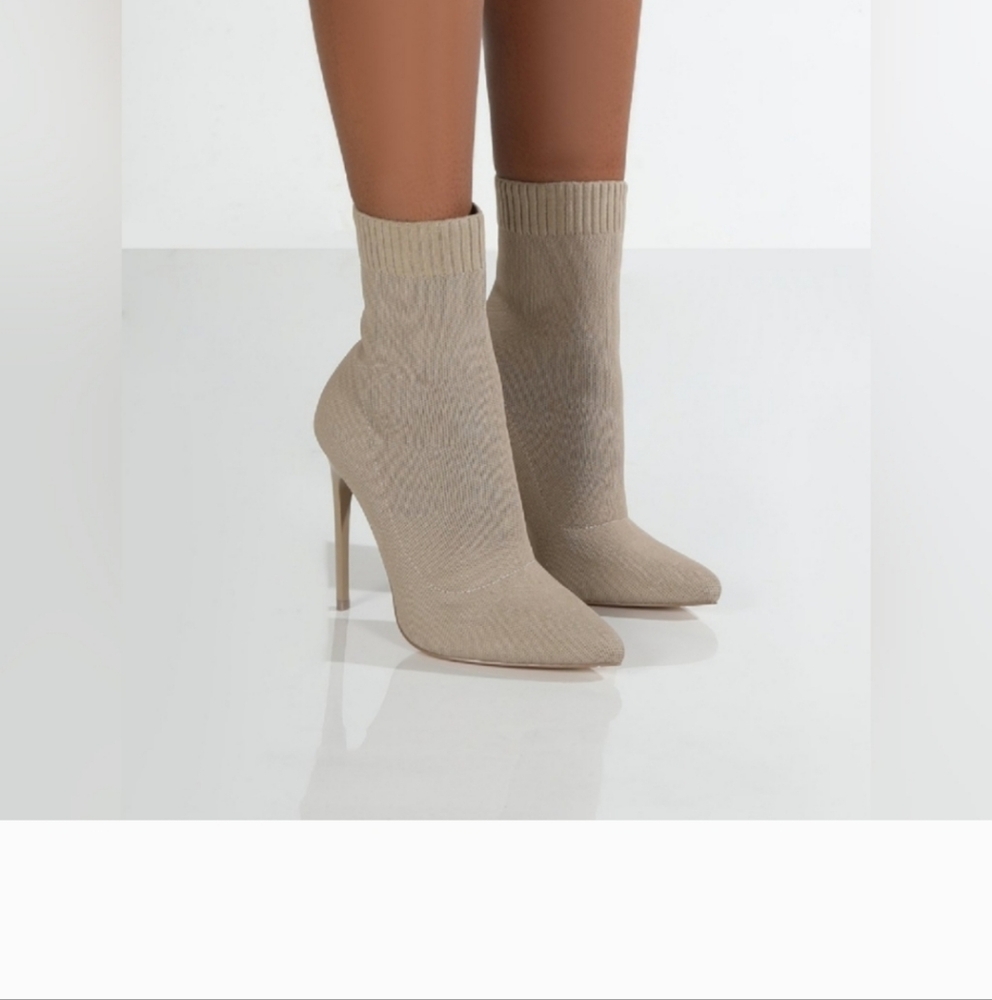 Beige Mesh Pointy Toe Stiletto Heel Ankle Boots